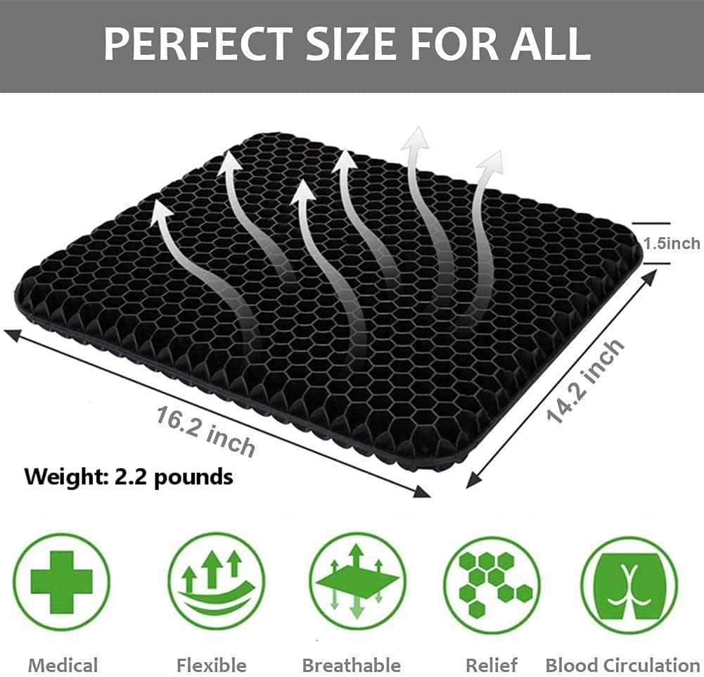 (Noir) Coussin de chaise, coussin en gel respirant, coussin anti-escarres, soulage la pression sur les orthopédiques avec housse antidérapante pour - 3