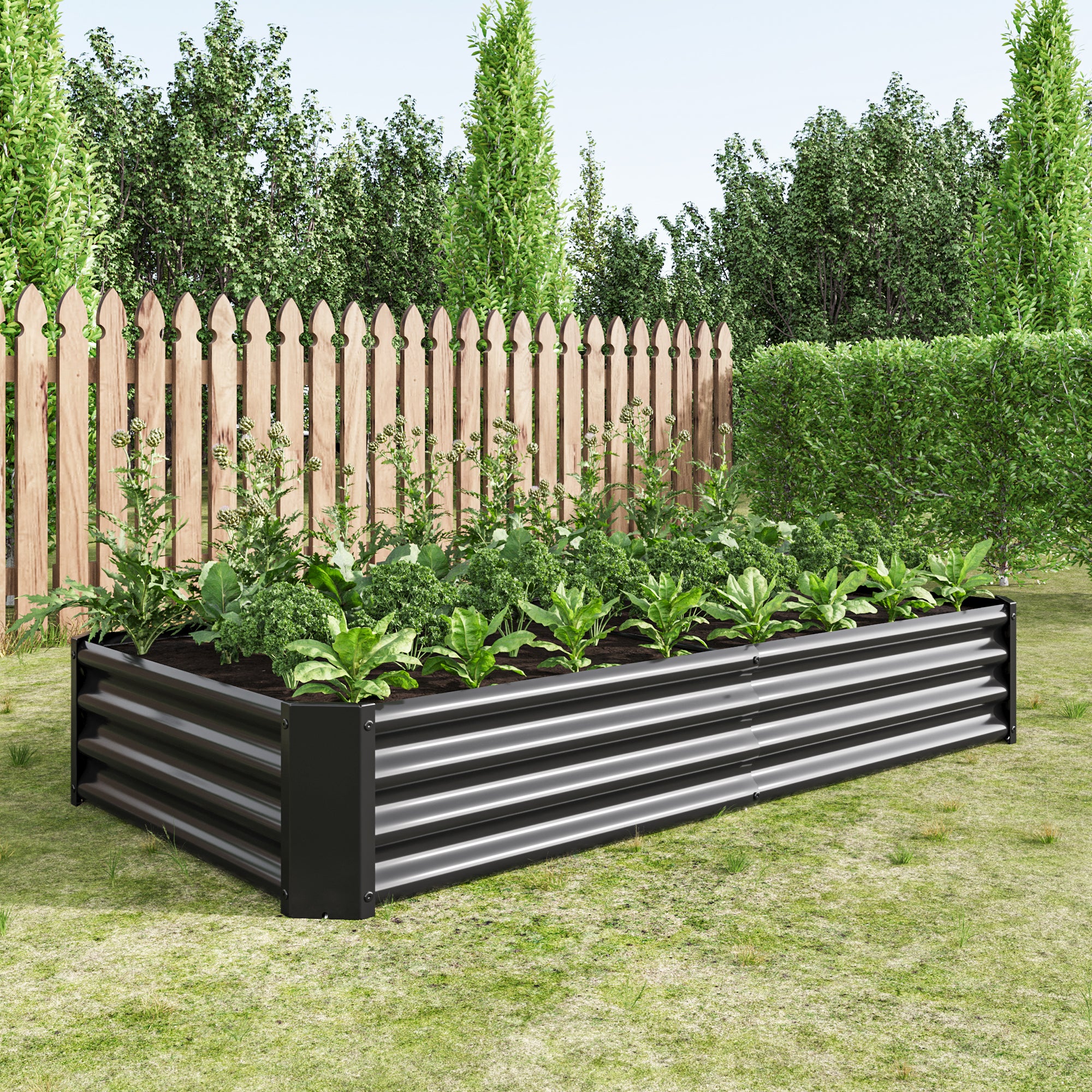 Bac de plantation fabriqué en tôle d'acier robuste conception stable, antirouille et durable, base non incluse, 180x90x30 cm, métal, noir - 3