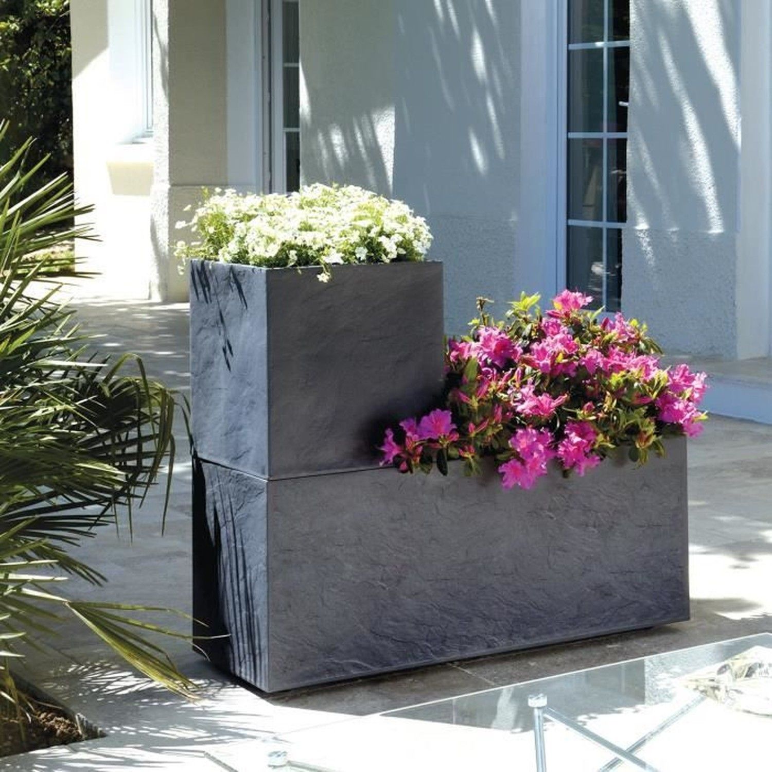 Jardinière rectangulaire Volcania effet pierre 99,5 x 39,5 x 43,5 cm - Gris anthracite - Eda - 6
