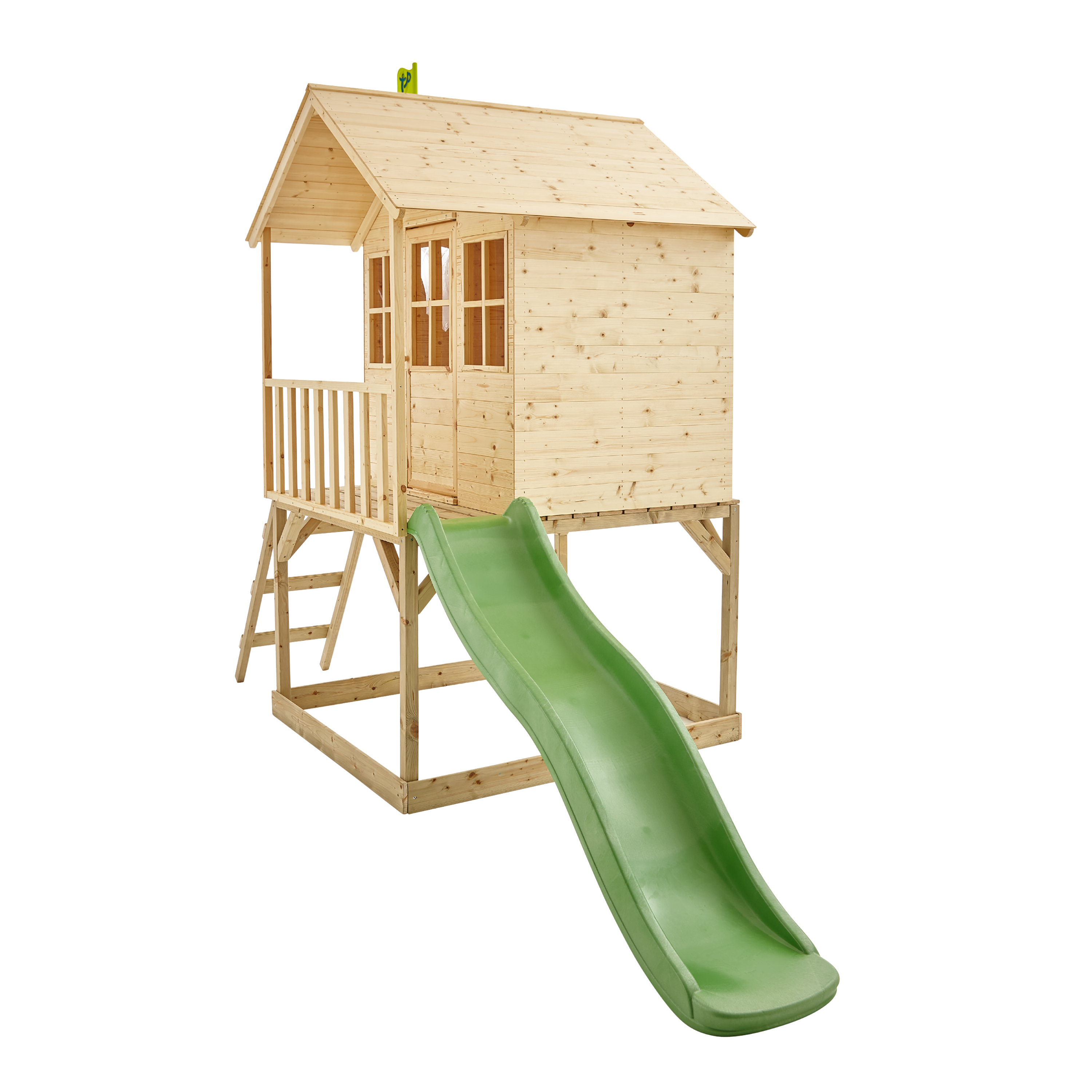 Maisonnette cabane sur pilotis en bois FSC® avec toboggan vert pomme COLLINE - 4