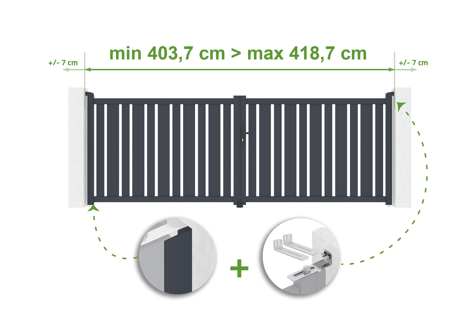 Brama skrzydłowa regulowana szerokość 4m VEYMONT H.140cm szara aluminiowa