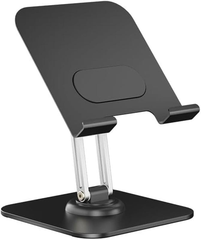 Regulowany i składany stojak na tablet, akcesorium na biurko – uniwersalny uchwyt na biurko z możliwością obrotu o 360°, odciążający – czarny alumin