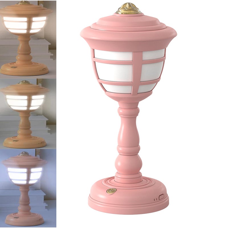 Lampa stołowa – Lampa stołowa z portem USB, urocza lampa stołowa makaronik, trójkolorowa lampa z regulacją, lampka nocna do sypialni (różowa)
