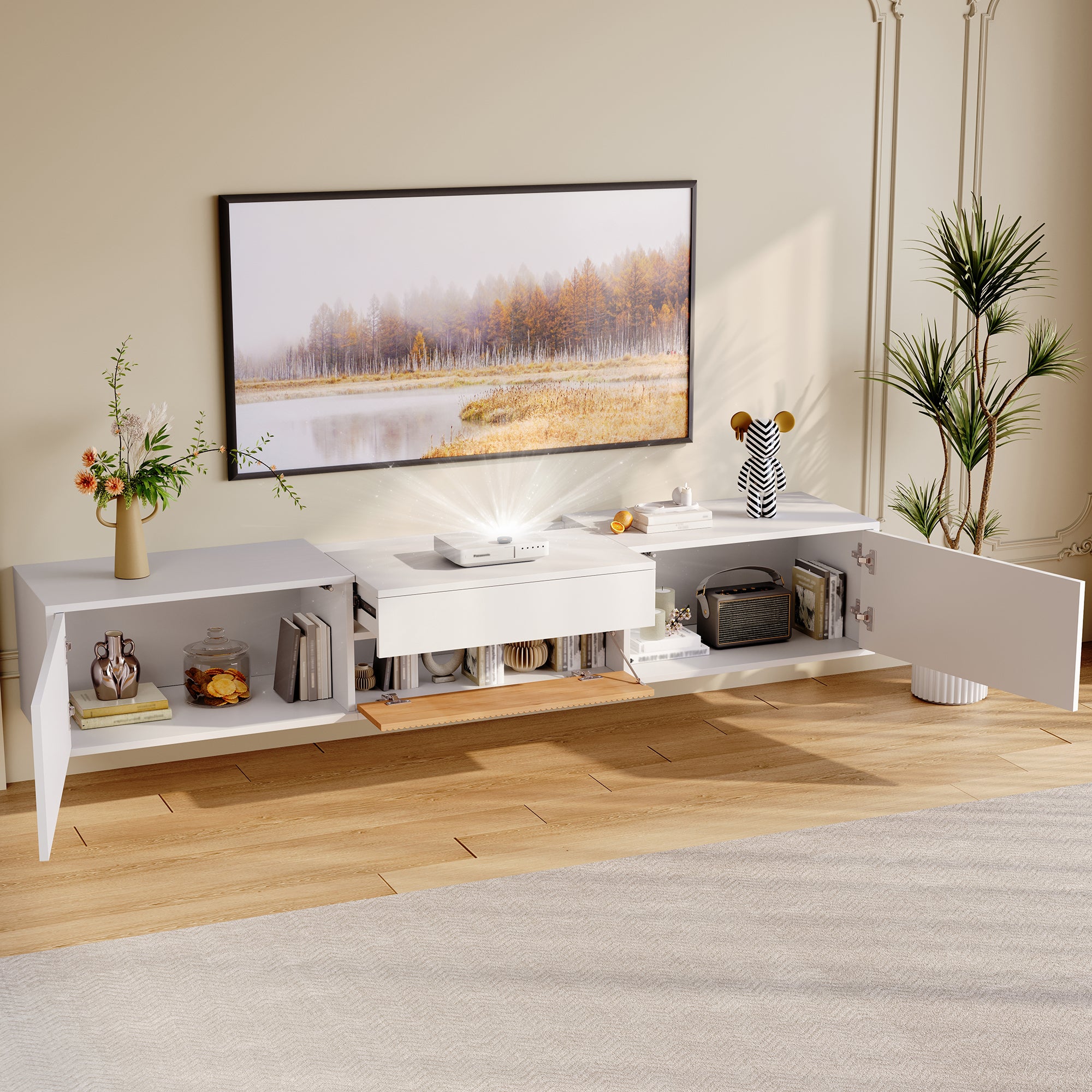 Mueble TV 180x34x30 cm con 3 puertas, mesa extensible, en tablero de ...