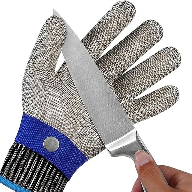 Guantes anticorte nivel 9, protección para cocina y ostras, malla de acero inoxidable para carniceros, corte de carne (talla XL)