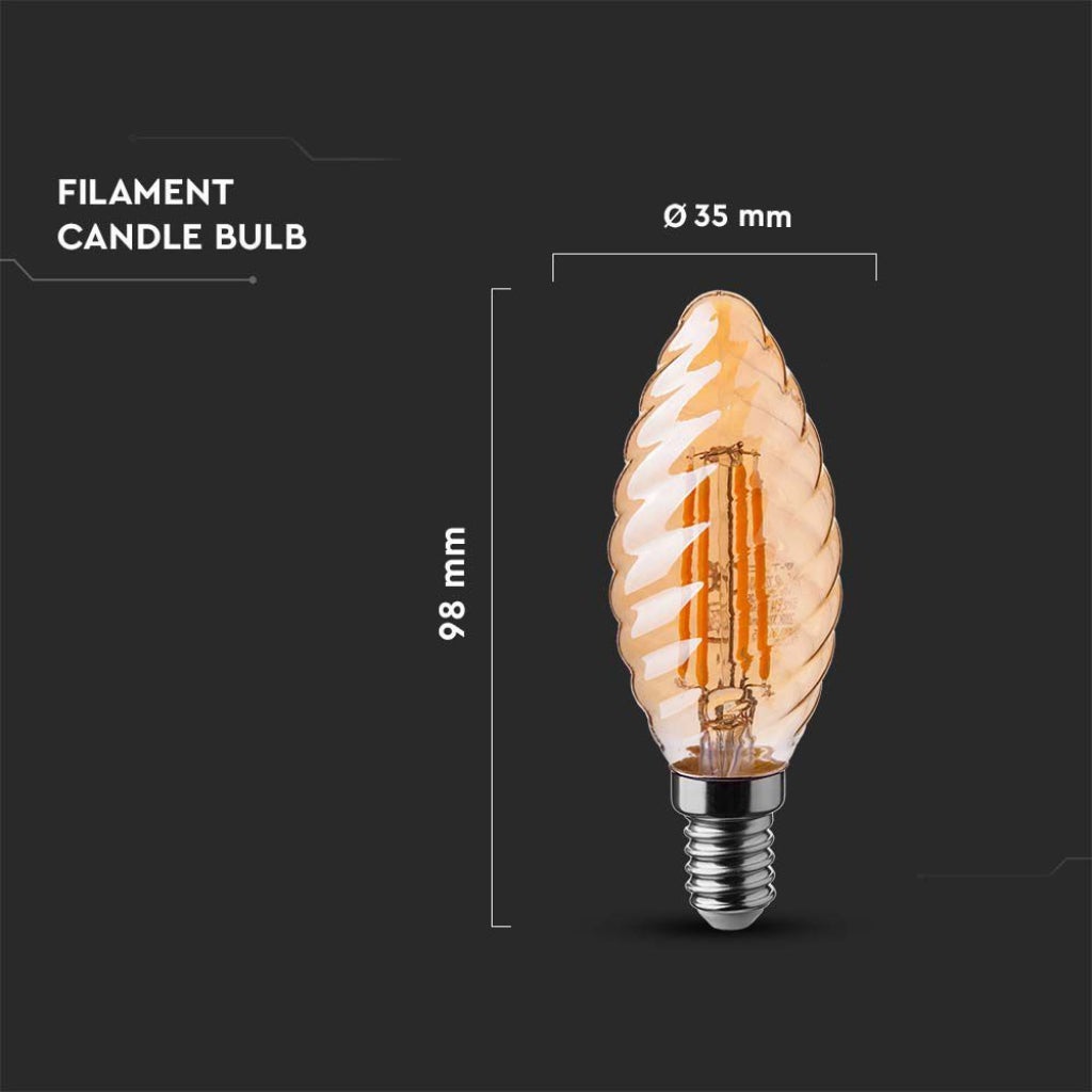 Lampadina LED E14 4W Candela Tortiglione Filamento Ambrato 2200K - 3