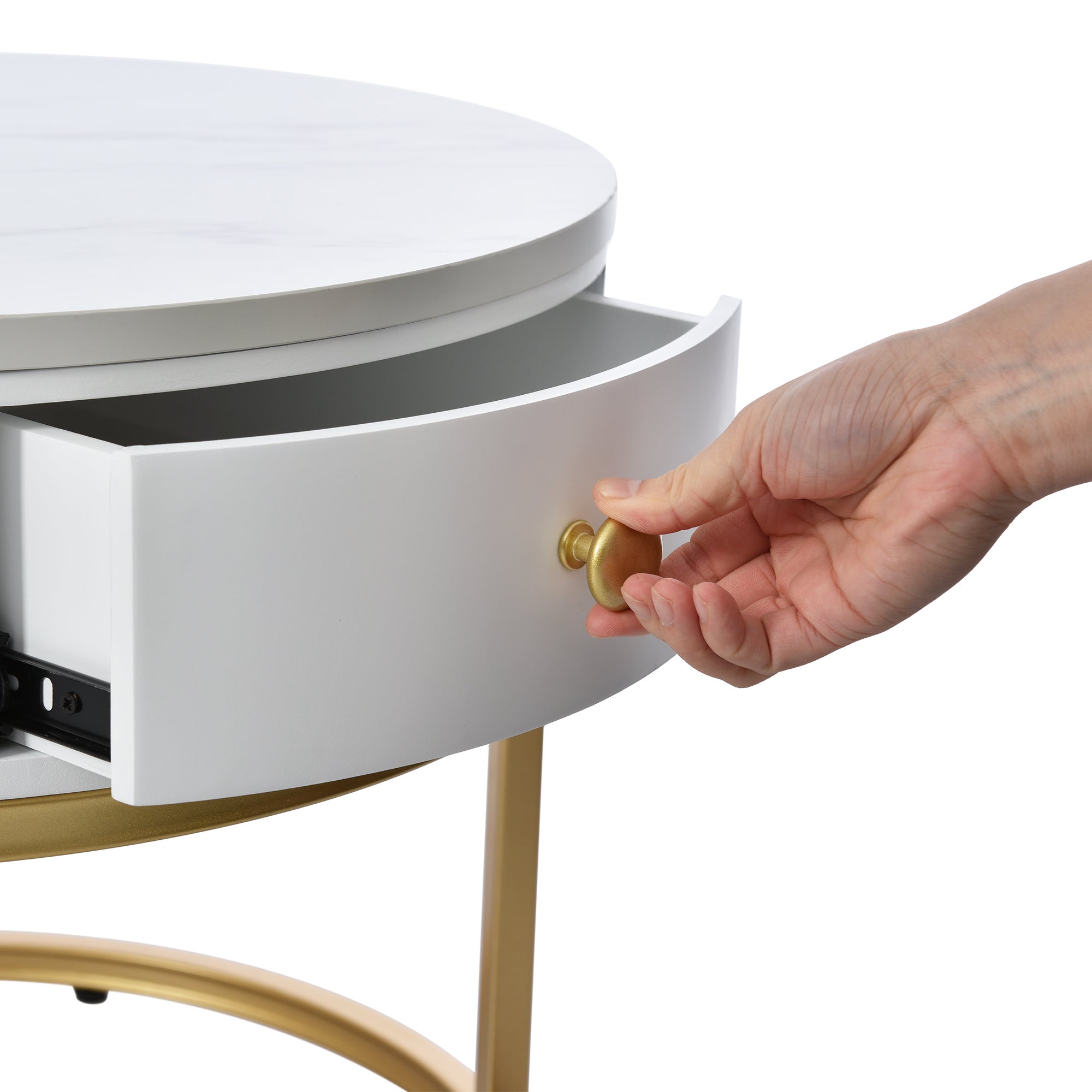 Zestaw 2 stolików lęgowych z szufladą - okleina marmurowa - wysoki połysk - Biały - 7