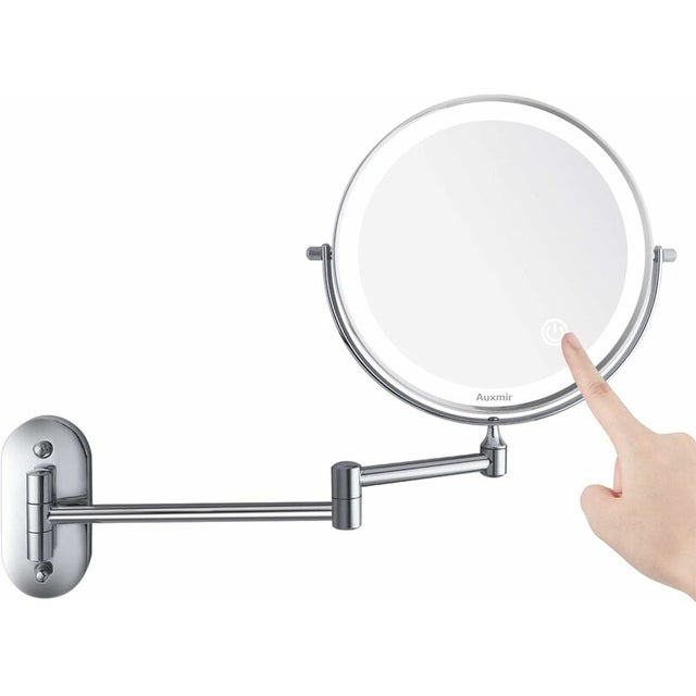 Miroir Grossissant Mural Miroir Cosmétique Mural Télescope, Miroir x10 Extensible, 360° Pivotant, Alimenté par 4 Piles AAA (Inclus) Idéal pour Salle d
