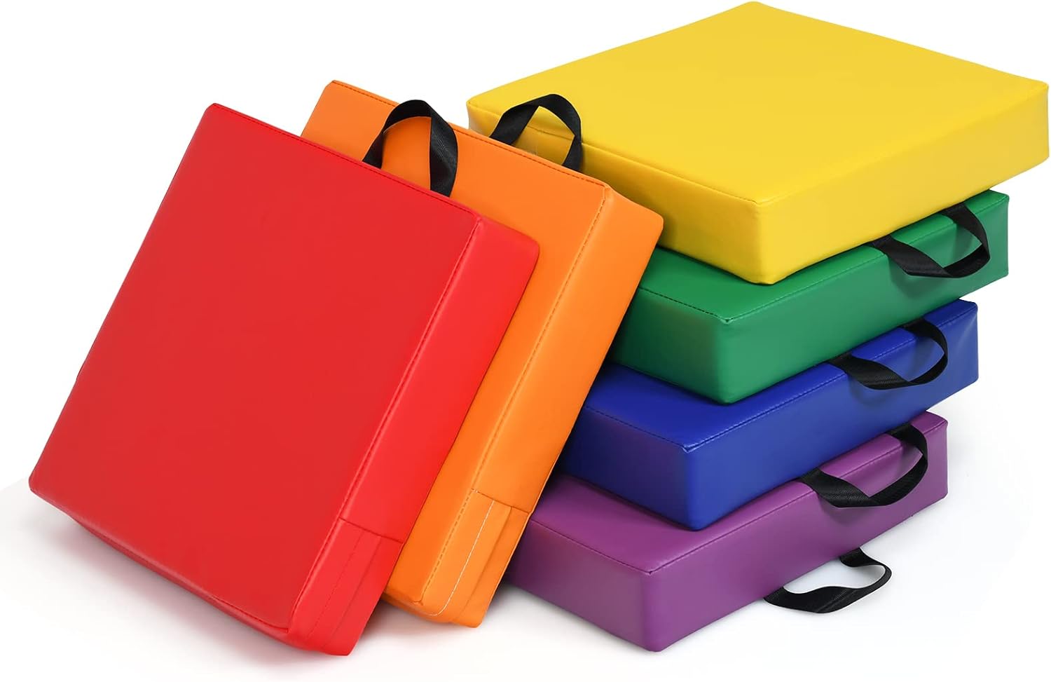 6 Poduszek Podłogowych z Imitacji Skóry i Pianki dla Dzieci, Poduszki na Krzesła, Odpowiednie do Zewnątrz i Wewnątrz (Wielokolorowe | Prostokątne)