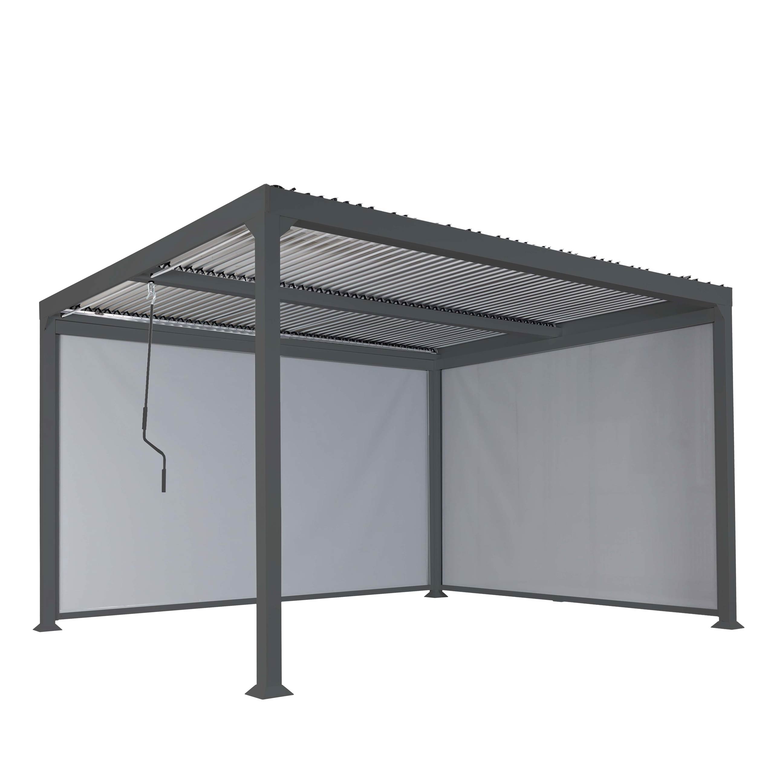 Pergola aluminiowa HWC-L41 z 2 ściankami bocznymi, pawilon z lamelami, stabilna metalowa rama 8 cm 3 x 3,7 m ~ antracyt