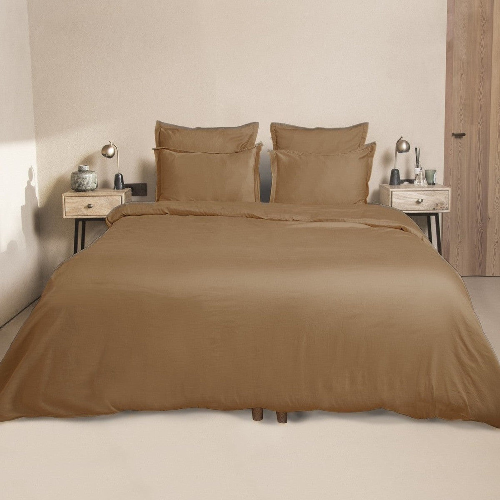 Drap housse 160x200x30 satin de coton caramel - 2