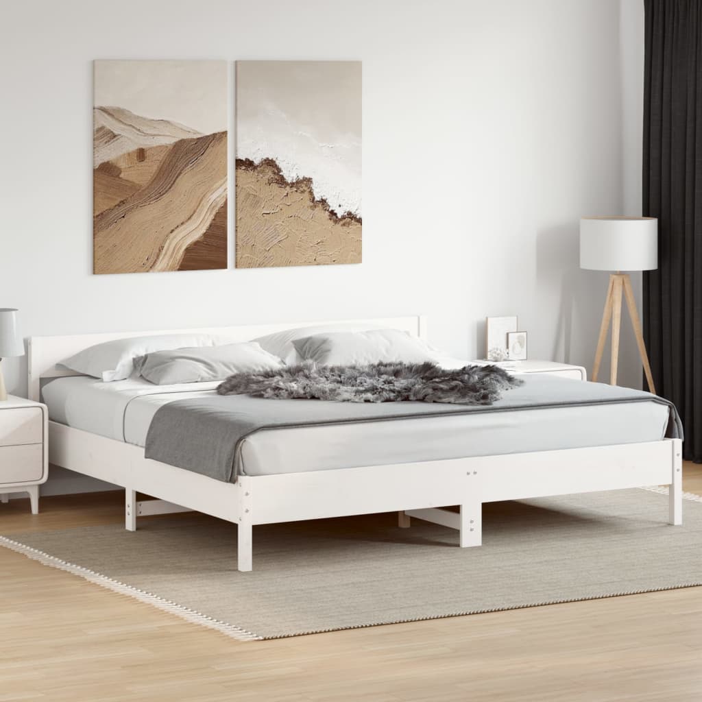 Rama łóżka bez materaca, biała, 180x200 cm, lite drewno sosnowe vidaXL