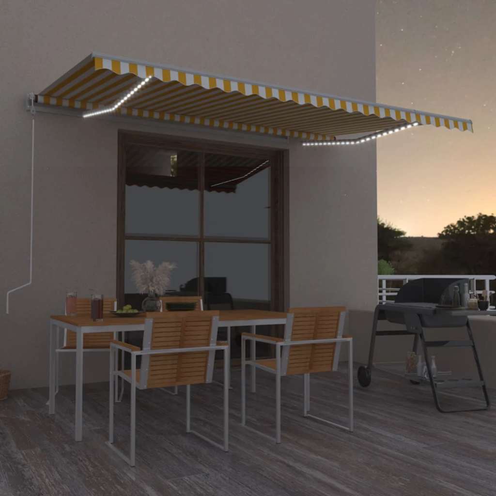 Toldo automático led sensor de viento amarillo blanco 500x350cm vidaxl