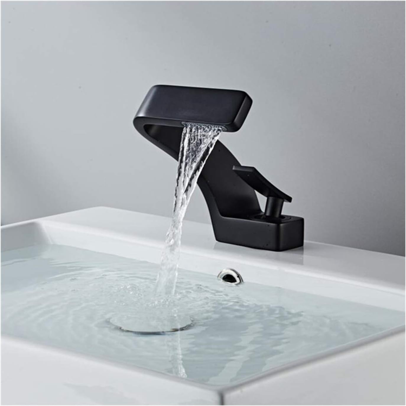 Robinet De Lavabo Céramique Mitigeur Noir - Avec Vidange - Montage Dessus - Salle De Bain