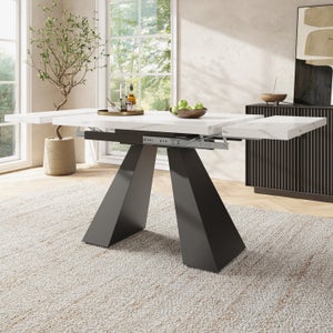 LLODERY Tavolo da pranzo 140 x 80 cm per 4-6 persone, tavolo da pranzo rettangolare con gambe dorate, tavolo da cucina con moderno motivo marmo, per sala da pranzo, soggiorno, cucina, bianco