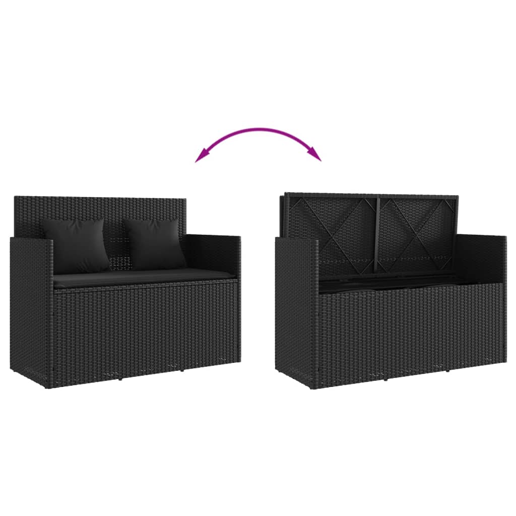 Banc de jardin avec coussins noir résine tressée - 7
