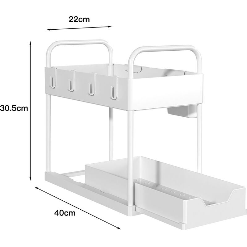 Organisateur d'étagère sous l'évier, support de rangement de cuisine à 2 niveaux, organisateur de comptoir de salle de bain pour cuisine (blanc) - 2