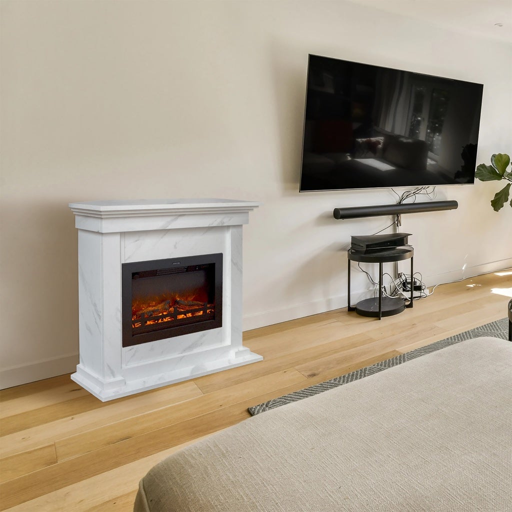 Xaralyn | Cheminée électrique Flex EFL-HLW - Habillage de cheminée en aspect marbre - Chauffage 1500 Watt - télécommande - 2