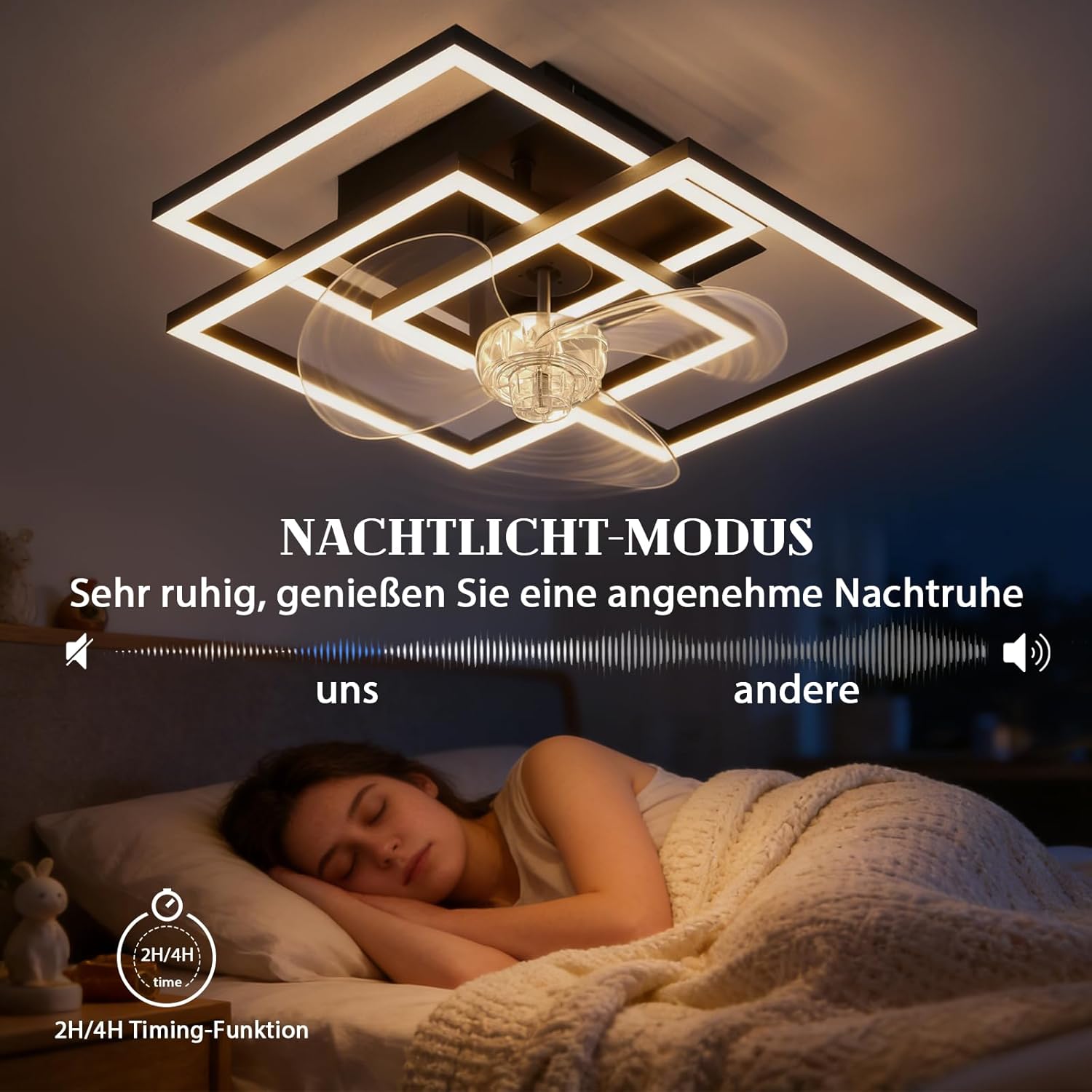NETTLIFE Ventilateur de Plafond LED Noir Silencieux, CCT 3000-6500K Dimmable, 6 Vitesses, Télécommande & Minuterie, Moderne pour Salon Chambre - 7