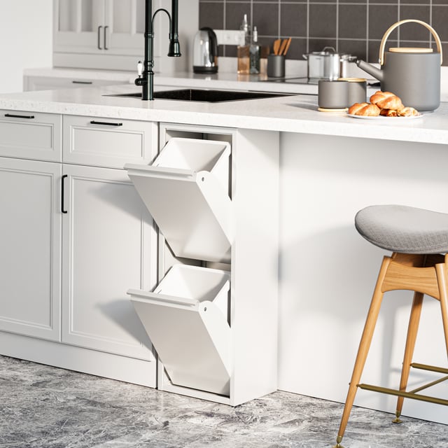 Mobile a Colonna Sollentuna per Raccolta Differenziata Pattumiera Salvaspazio 2 Contenitori Ribaltabili con Cestini a 14L Rimovibili Bianco [en.casa]