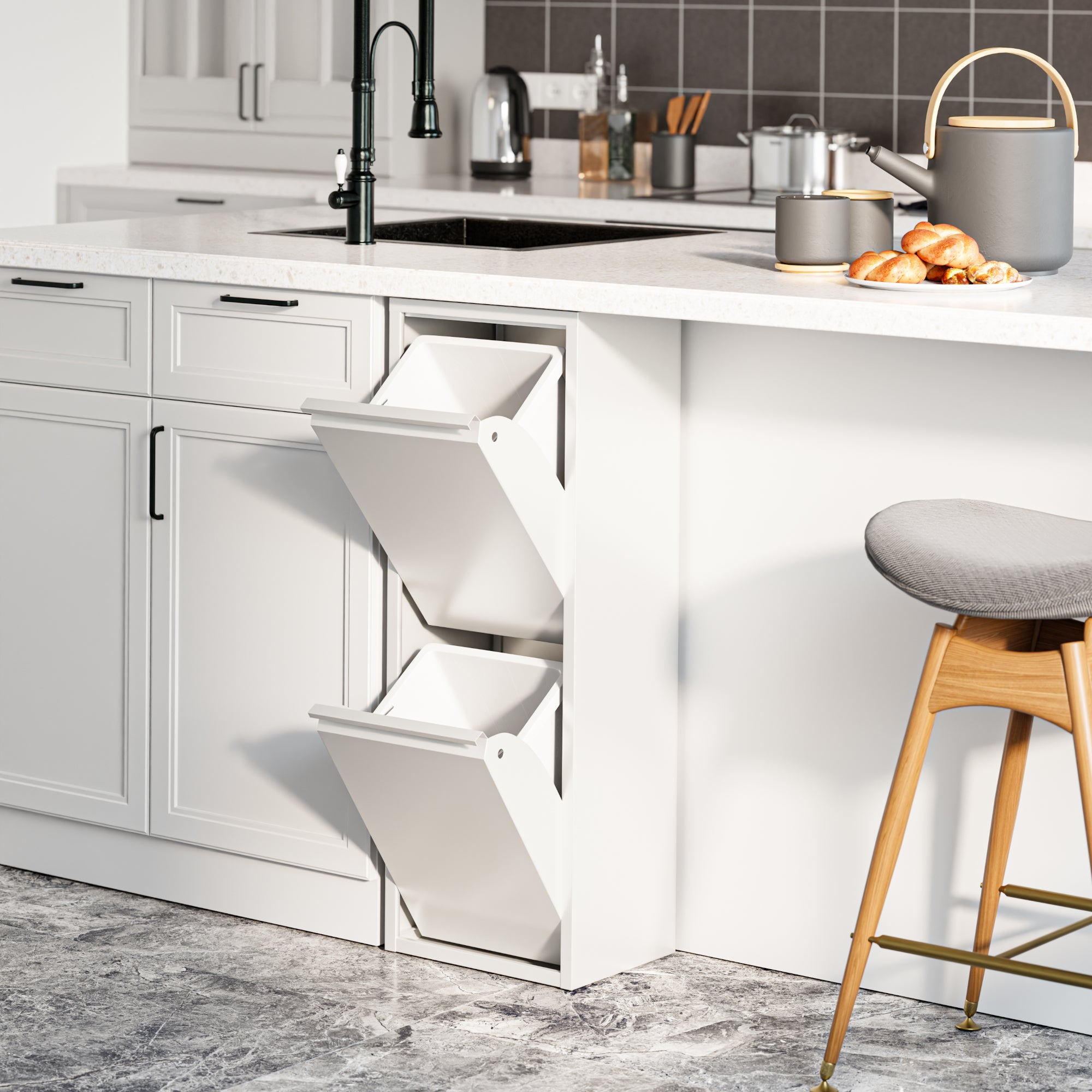 Mueble con 2 cubos de basura sollentuna de 28 l metal plástico 93 x 33 x 25 cm blanco [en.casa]