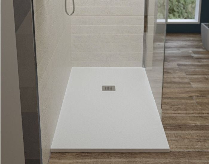 Piatto doccia 100x140 h.2,8 in marmo resina effetto pietra bianco opaco Ardesia - 3