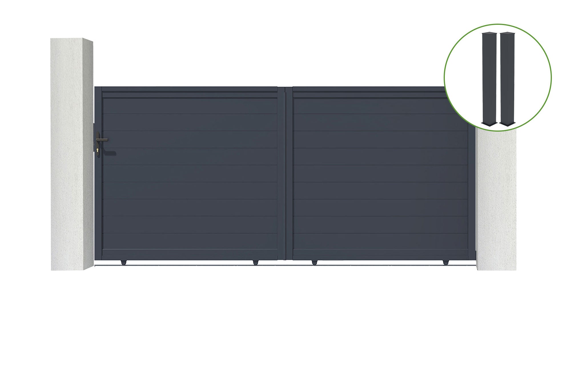 Brama przesuwna 3,5m GIONA wys. 160cm aluminium szare + 2 słupki 20x20cm wys. 19