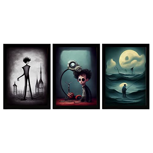 Nacnic set de 3 posters opuestos al estilo de t burton ilustraciones de profesiones y oficios inspiradas en arte gótico y oscuro diseño y a3 sin marco