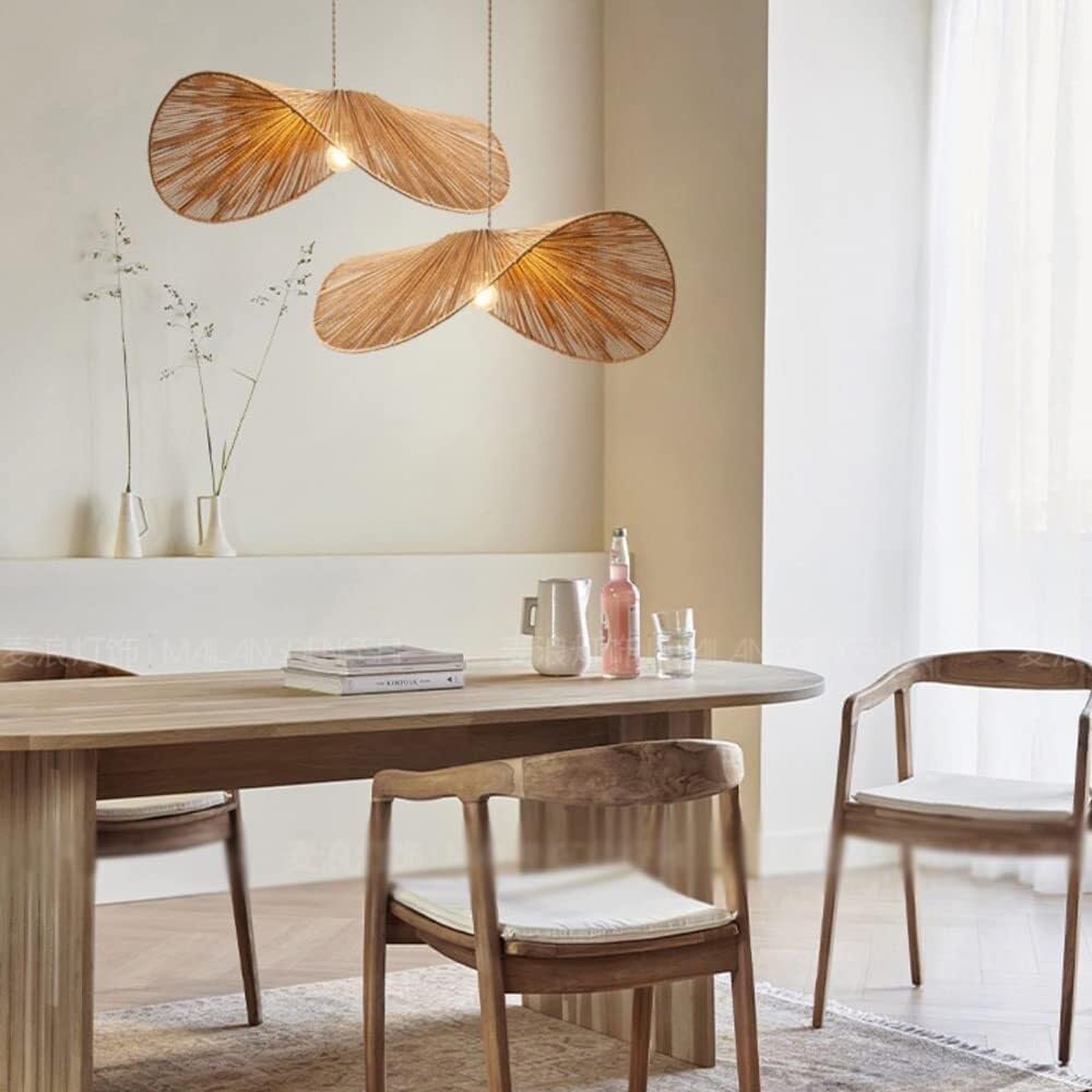 BEAFACE Deux suspensions LED en rotin tressé - 3000K, luminaires décoratifs de style vintage, adaptés à la salle à manger, au salon et à la chambre. - 5