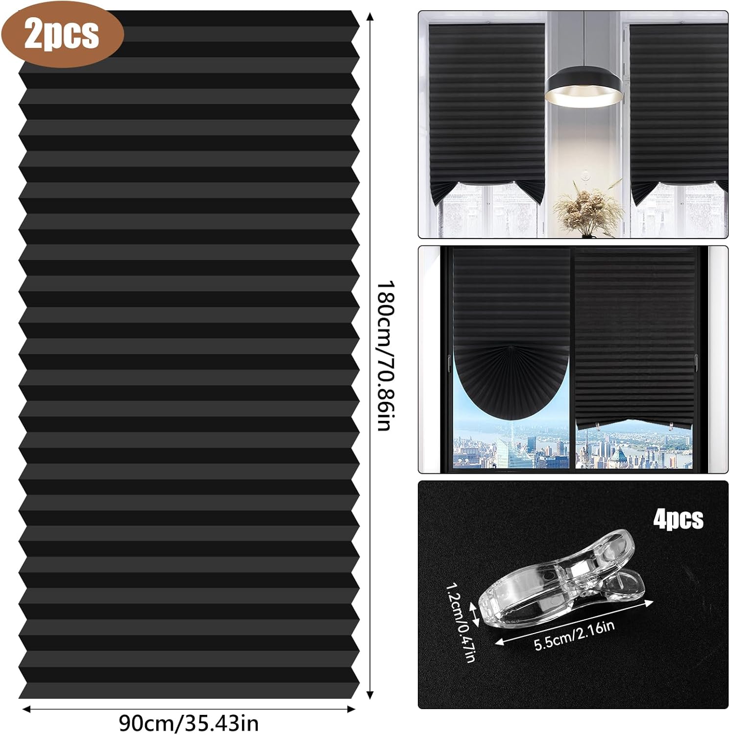 Stores occultants temporaires, lot de 2 180 × 90 cm Stores sans perçage à coller pour fenêtres de chambre, cuisine, salle de bain - 2