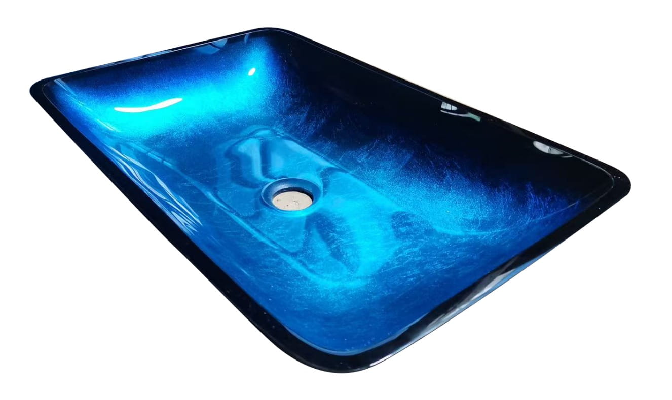 Umywalka szklana nablatowa 56x36x9,5 cm, niebieska, elegancka i trwała, Costabella