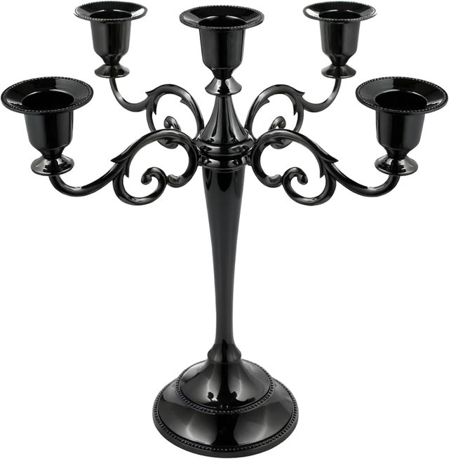 Bougeoir en métal à cinq brûleurs de style européen - parfait pour les dîners aux chandelles et la Saint-Valentin - décoration intérieure (noir)