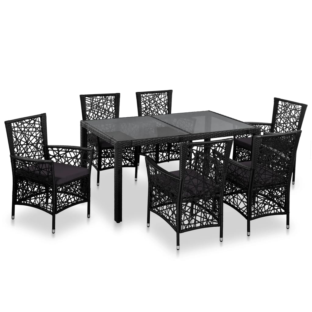 Set Bar Da Giardino VidaXL 7 Pezzi In Polyrattan Nero - Con Tavolo, 6 Sgabelli E Cuscini - Foto 6