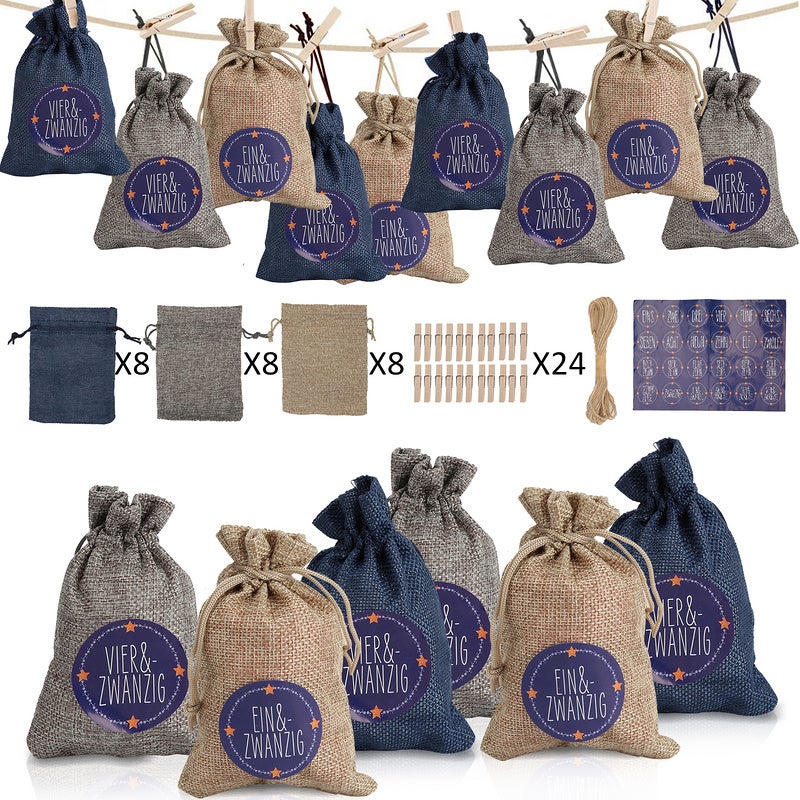Calendriers de l'Avent,DIY Sachets en Jute pour Calendrier de l'Avent à