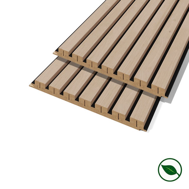 Lot de 2 demi-panneaux mural décoratif lamelles MDF chêne clair fond noir 1250 x 287 x 20 mm-0,72 M2 PEFC 70%