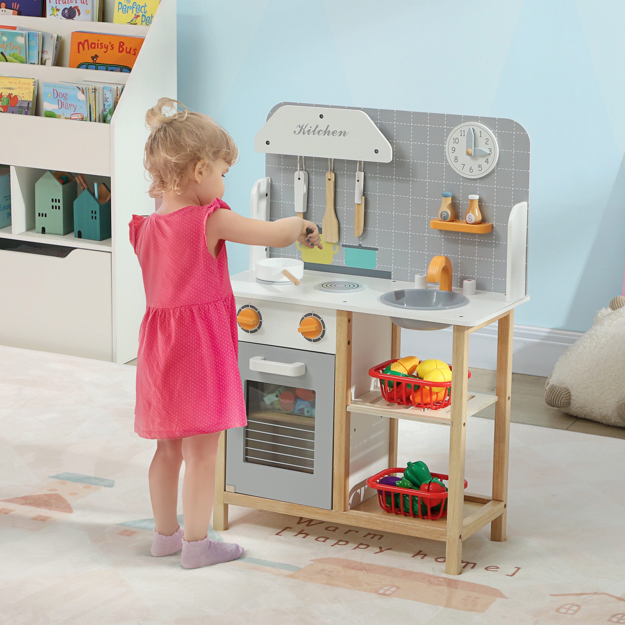 Cuisine De Jeu Pour Enfants AIYAPLAY Avec Lumières Et Sons - Cuisinière, évier à Eau, Frigo, Micro-ondes - Pour 3 à 8 Ans - Dimensions 80x30x101 Cm - 9