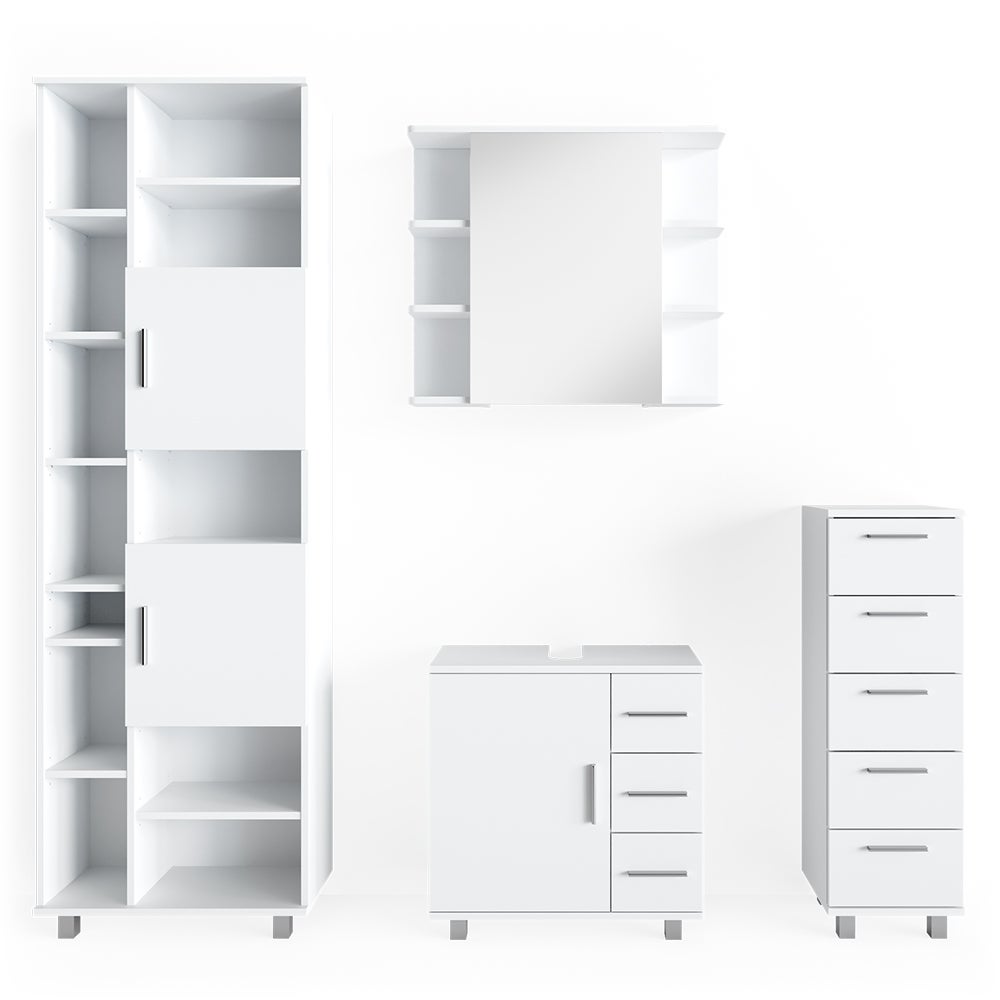 Vicco Zestaw mebli łazienkowych Ilias, Biały, 4 części, z wysoką szafką