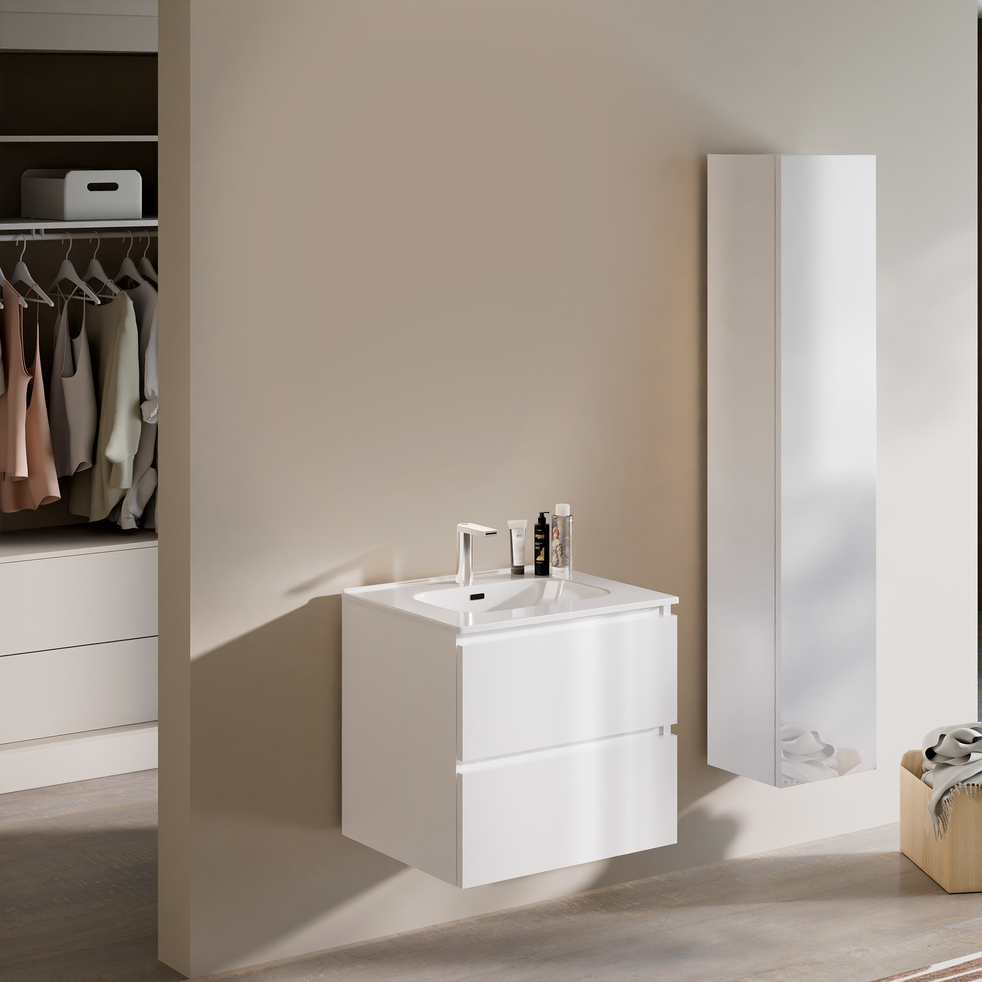 Feel Your Bath, Meuble Salle de Bain Couleur Blanche 60cm avec Vasque en Céramique Blanc Brillant – Élégant et Facile à Poser - 2