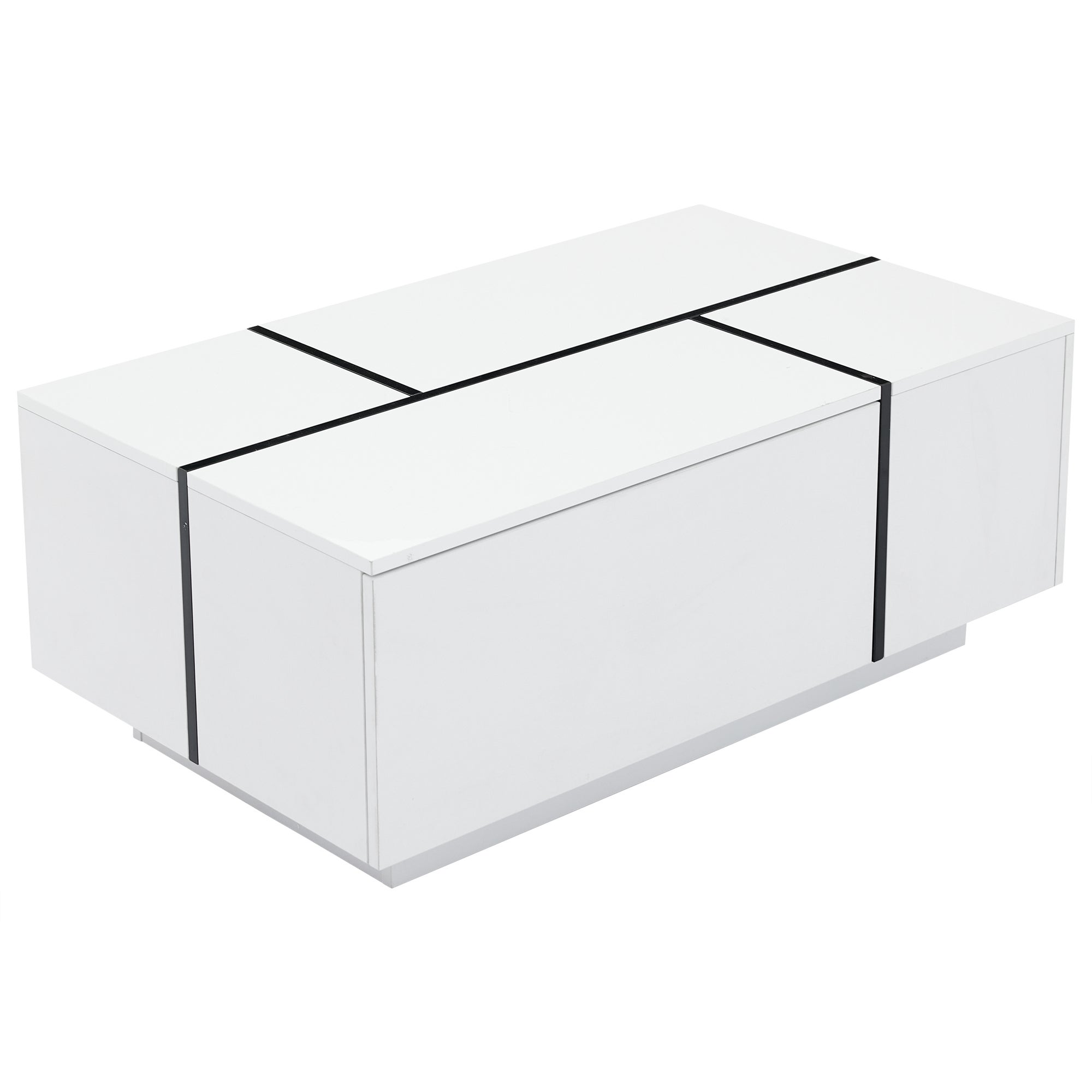 Table basse 100×60×40 cm, avec 4 tiroirs et plateau en haute brillance - en panneaux de particules blanc et noir - 8