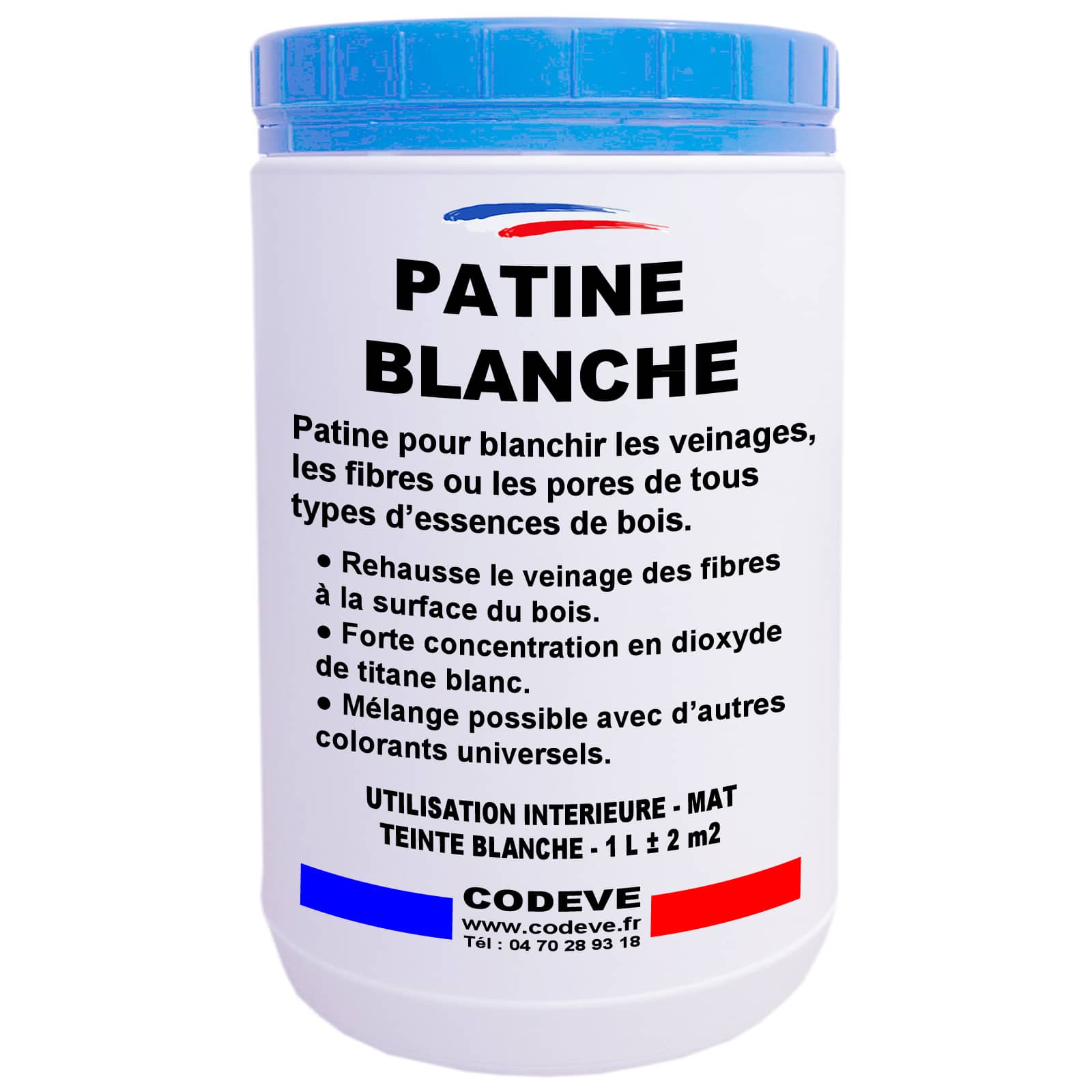Patine Blanche 1 L Codeve Bois Pour Blanchir En Profondeur Les Fibres, Pores Ou Veinages