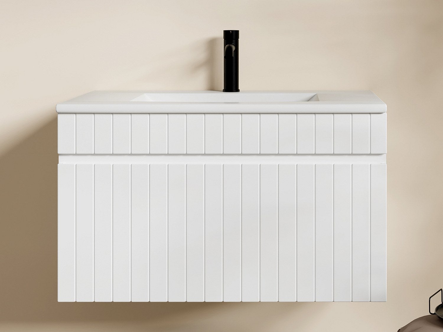 Szafka łazienkowa wisząca ryflowana biała z umywalką wpuszczaną w blat - 80 cm - SATARA