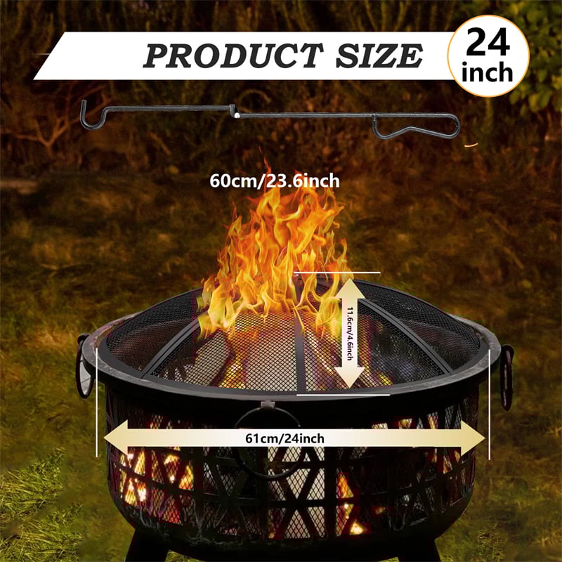 Ekran przeciwiskrowy, POEPRH 24-calowa składana osłona przeciwiskrowa z uchwytem i pogrzebaczem, 12 wzmocnionych prętów