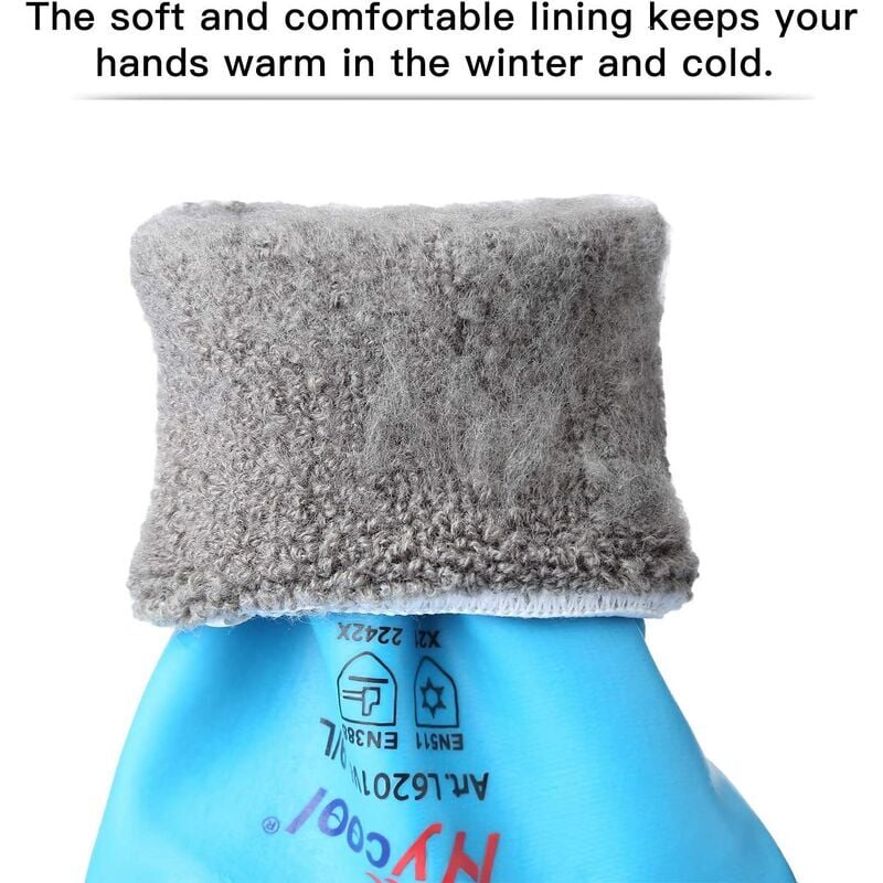 Gants de travail thermiques. Gants d'hiver imperméables double couche en nylon antidérapant bleu - 2