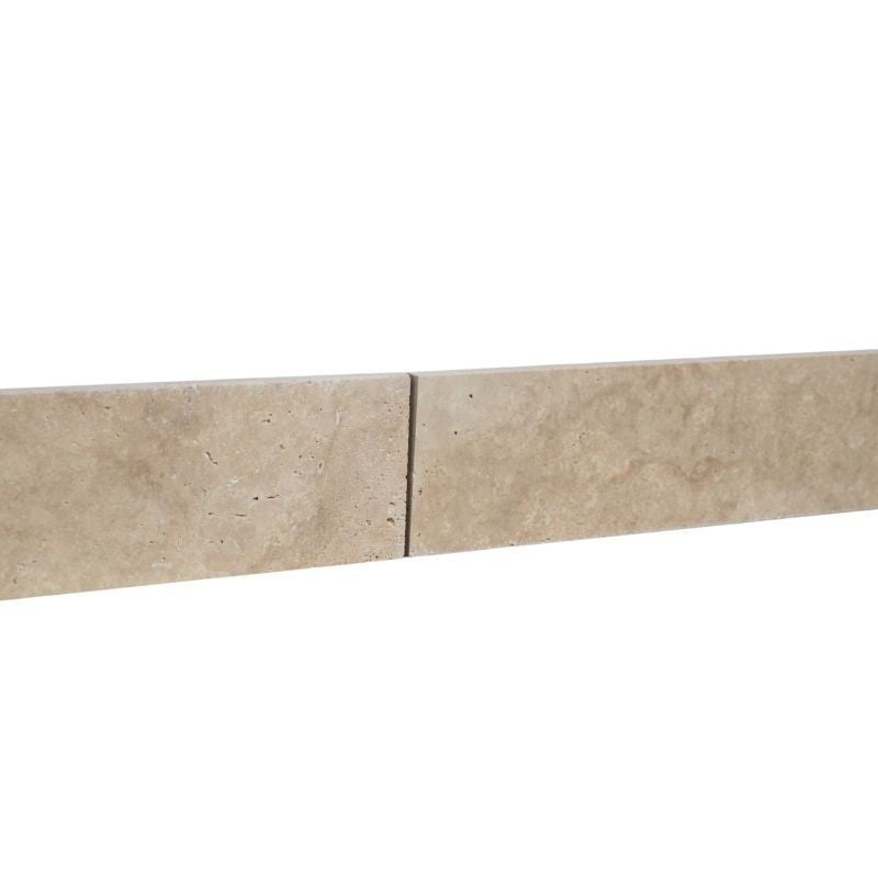 Plinthe en Travertin Beige classique finition vieillie main - Travertin beige - 8 x 40,6 x 1,2 cm - Vieillie main - 5