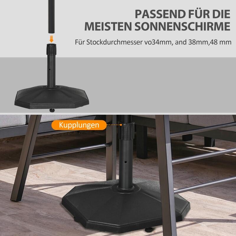 Pied de parasol 18 kg pour jardin terrasse, base en béton compatible mâts 34 mm 38 mm 48 mm, support stable pour parasol extérieur, noir - 5