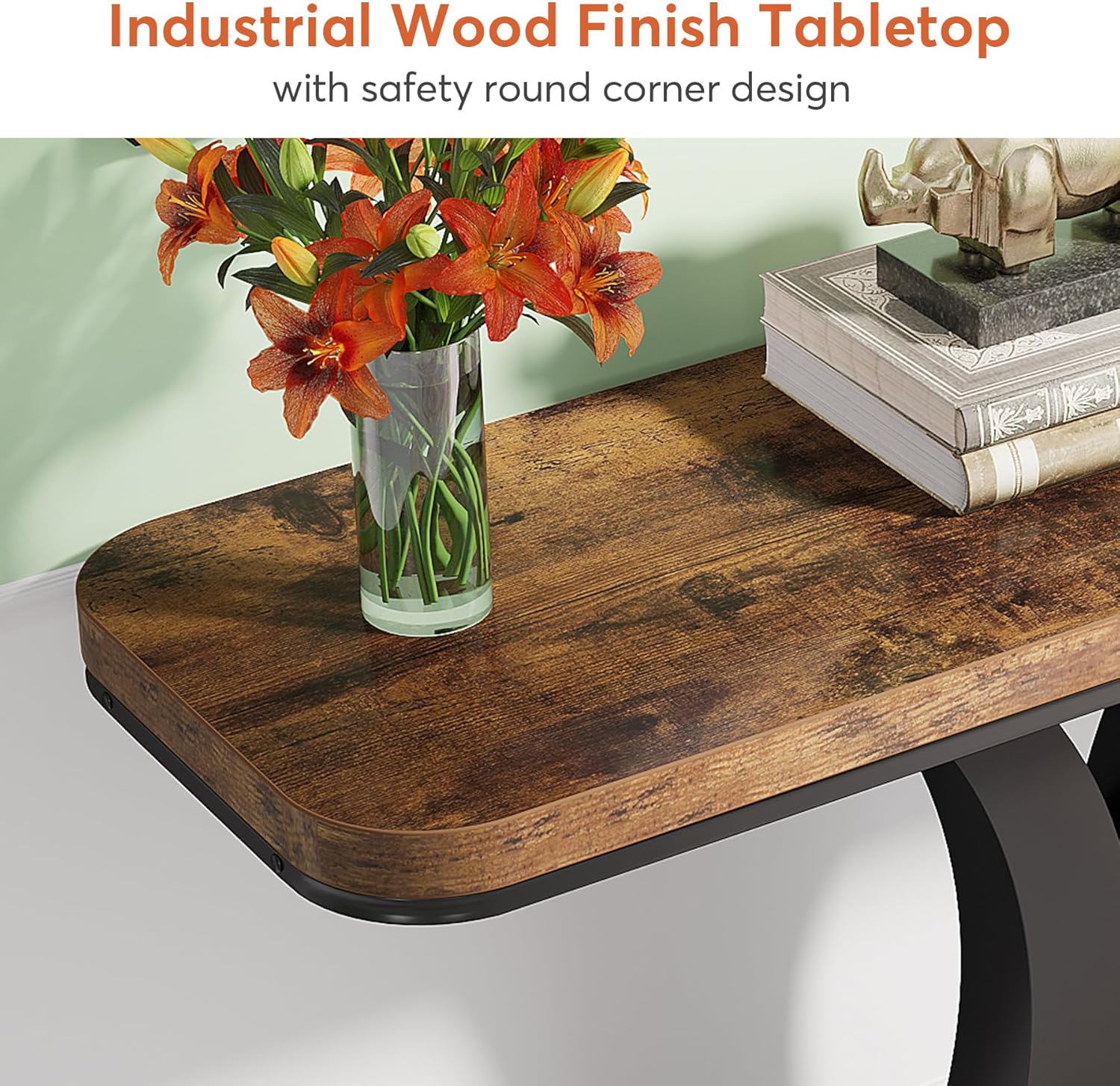 Tribesigns Table Console Industrielle,100*30*80cm,Table de Hall d'entrée, Table d'appoint de Couloir Rustique pour Salon, entrée - 7