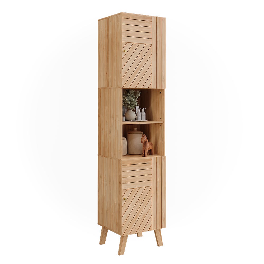 Vicco Armoire de salle de bain Lucie, Bambou, 40x177cm avec 2 portes - 5