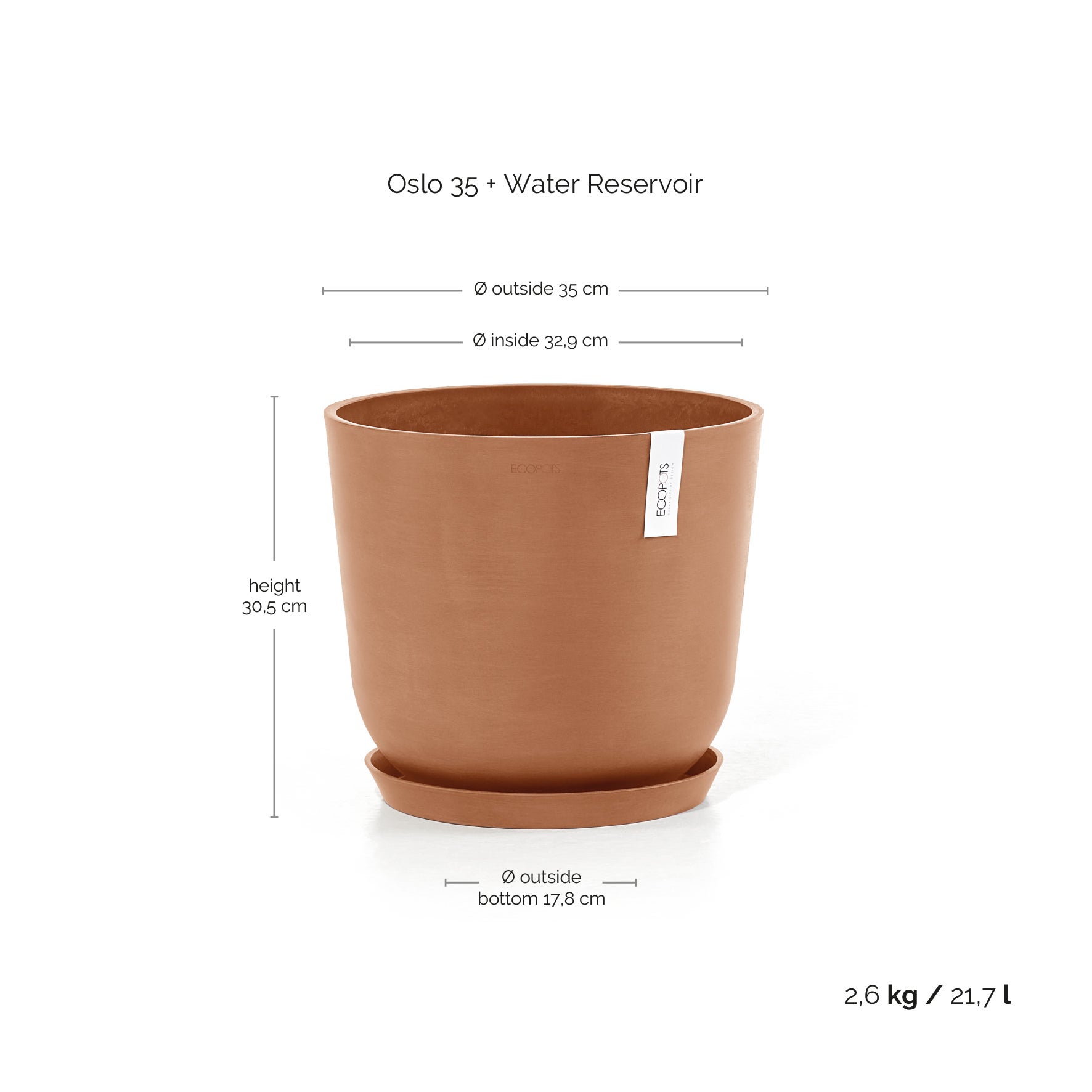 Soucoupe Ecopots rectangulaire 55 pour pot de fleurs - L 57,5 cm x l 19,2 cm x H 2,7 cm - Blanc gris - Intérieur et extérieur - 3