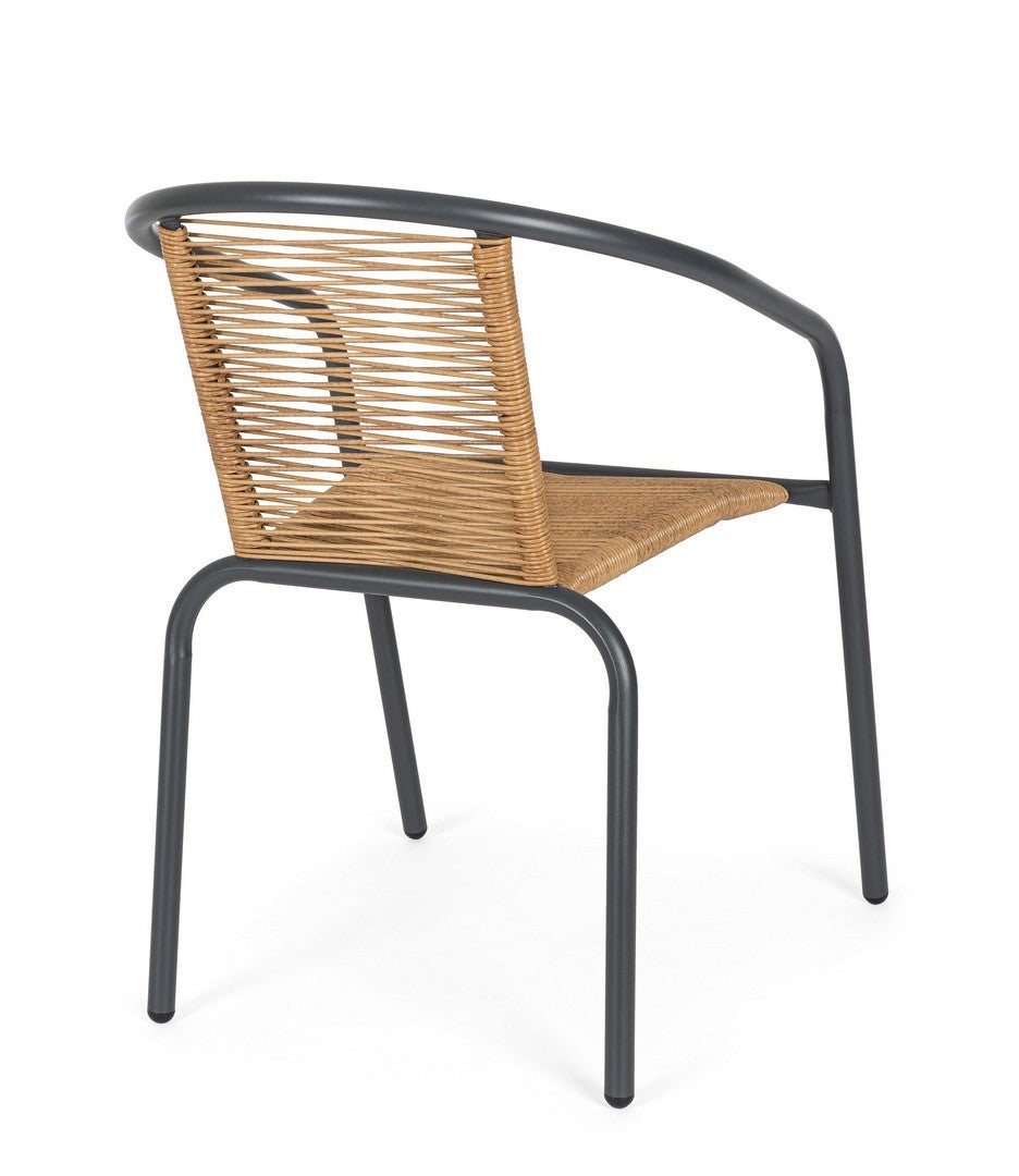 Chaise avec accoudoirs en acier et assise et dossier en fibre synthétique, anthracite - 2