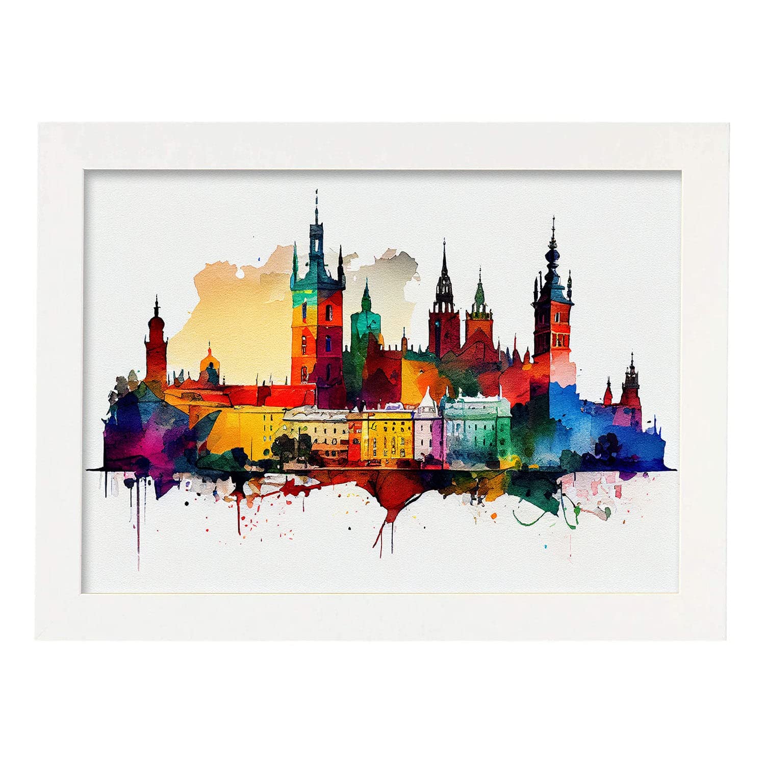 Nacnic poster de cracovia en estilo acuarela ilustraciones a todo color de ciudades y monumentos del mundo y modelo 2 a3 con marco blancos